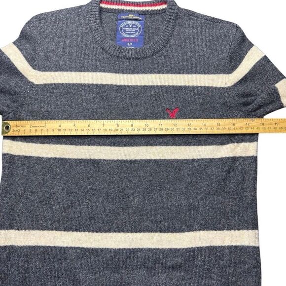 American Eagle Sweater Small Gray Wool Blend Striped Men Athletic Fit - Picture 8 of 8